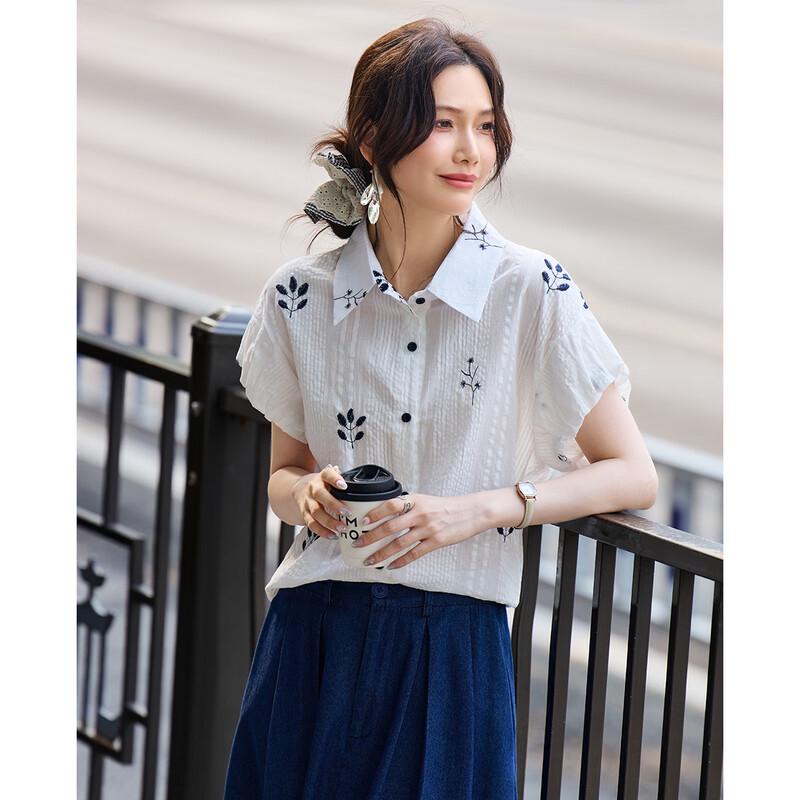 TERRE BLEUE Women s Retro Short-Sleeve Blouse XL