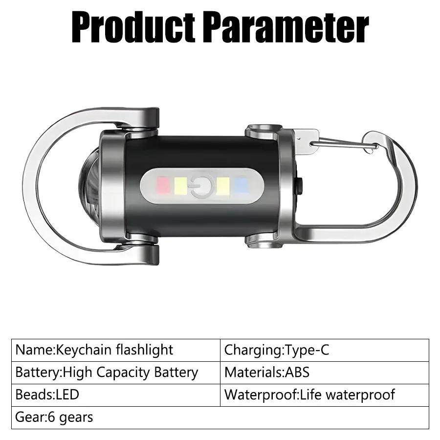 Mini Portable Keychain Flashlight Multifunction COB Work Light 6 Modes Emergency Rechargeable Light for Walking Searching Hiking