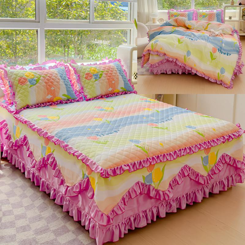 Cotton Bed Skirt Set Of Four Thickened Bedside 1.8 m Bed Cover Single Mattress Non-slip Protection Cover Pillowcase Need Order