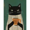 Whimsical Black Cat Drink Coffee Poster For Bedroom Nursery Cartoon Animal Canvas Painting Cute Cat Illustration Print Wall Art