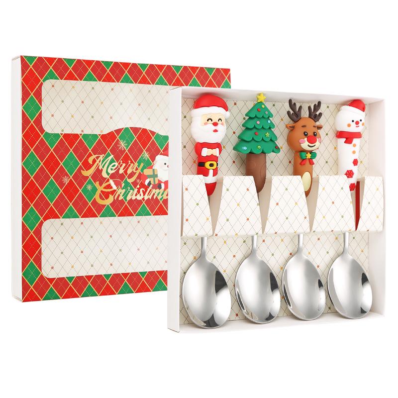 Festive Christmas Cutlery Set: Stainless Steel Cartoon Santa Spoons & Forks In Gift Box