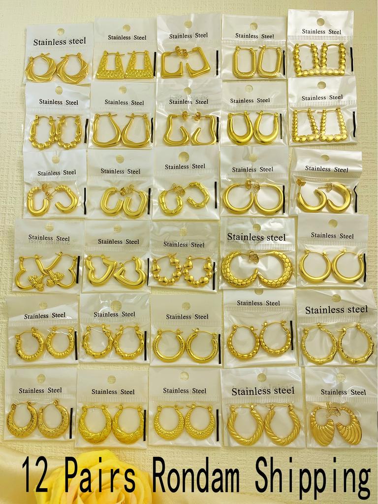 Stainless Steel Chunky Rectangle Earrings Hypoallergenic Party Earring 18K PVD Gold Plated Huggie Women Jewelry