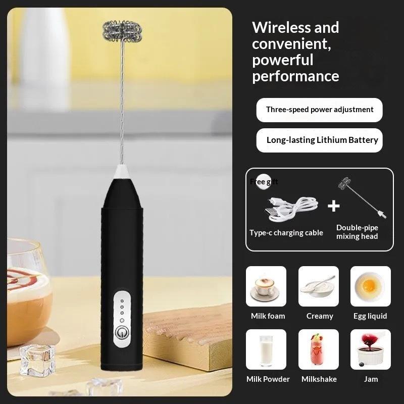 Electric Handheld Egg Beater Milk Coffee Frother Whisk Foam Mixer One-Hand Operation Portable Kitchen Gadget for Office Travel