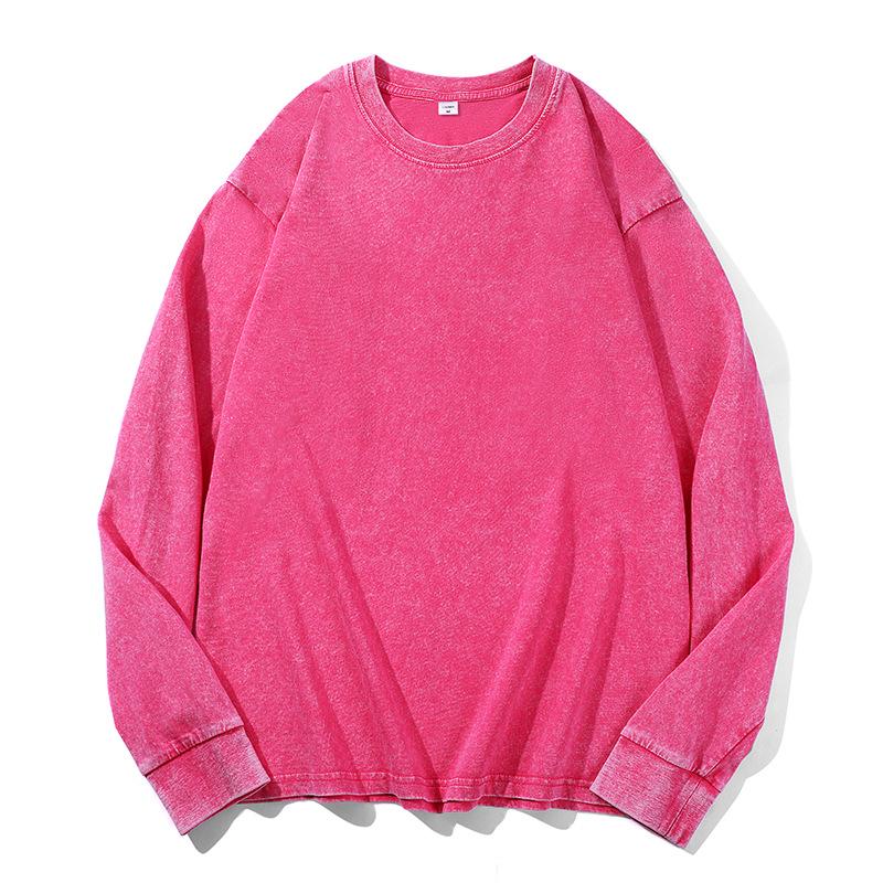 Unisex Retro Colorful Washed Long-Sleeve Pure Cotton Sweater with Ribbed Cuffs