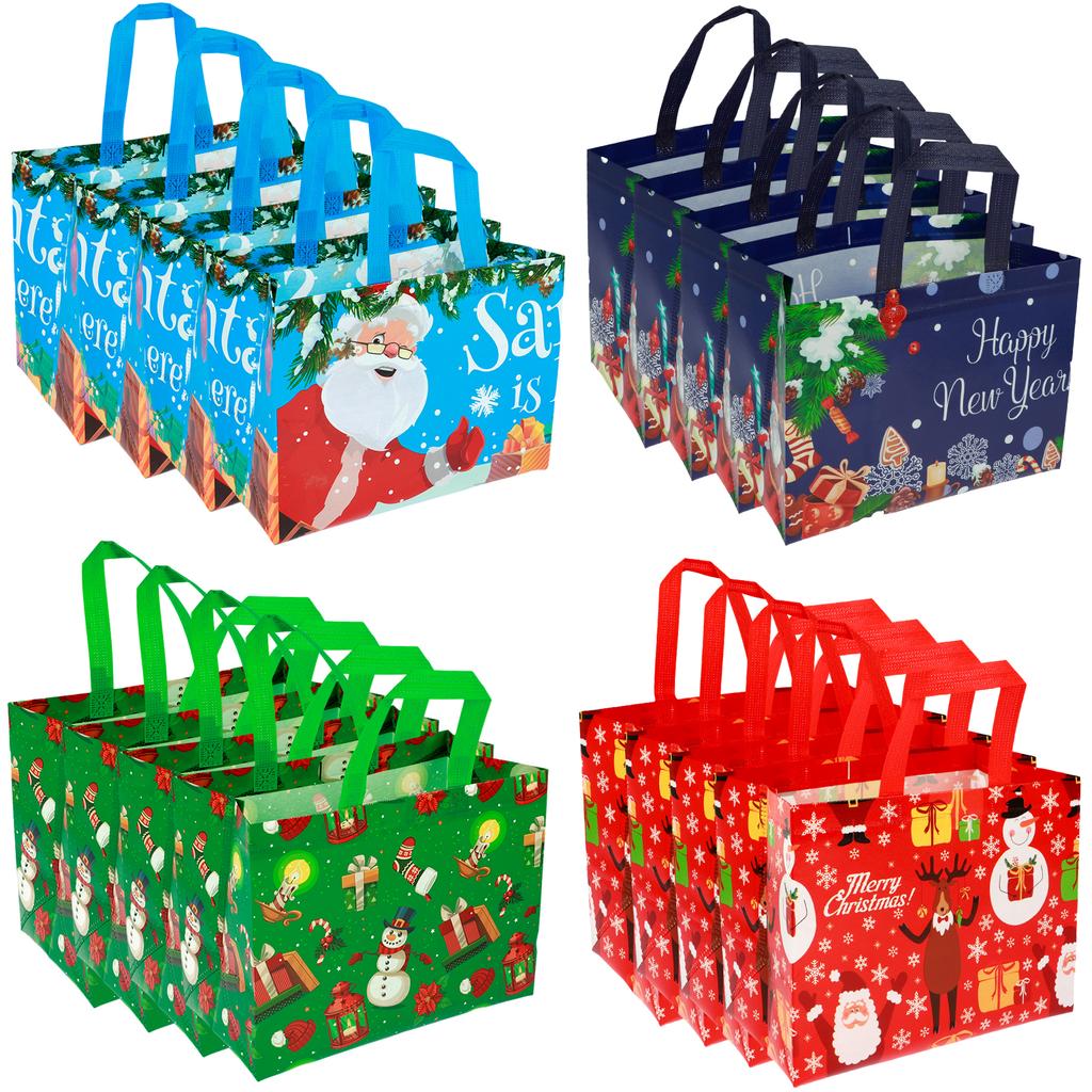 16 Pack Christmas Gift Bags Reusable Christmas Tote Bags, Non-Woven Christmas Bags for Christmas Surprise, Xmas Party Supplies