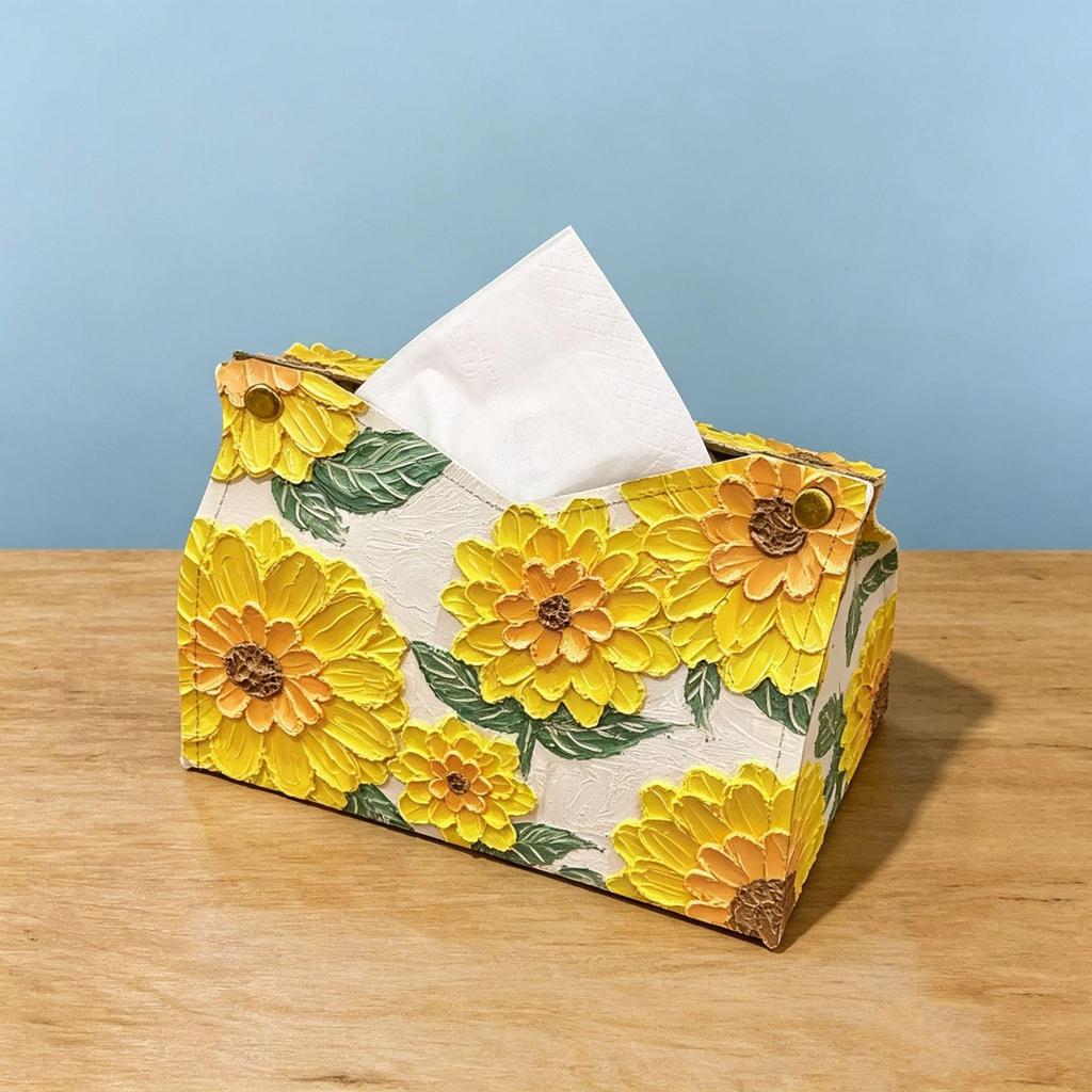 Sunflower Landscape Tissue Box Holder for Home, Dining Table, and Car