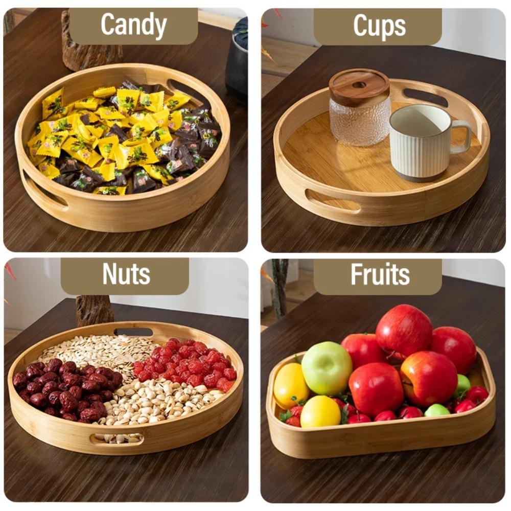 Simple Wooden Round Tray Multipurpose Drink Platter Food Tray Tea Food Dish  Counter