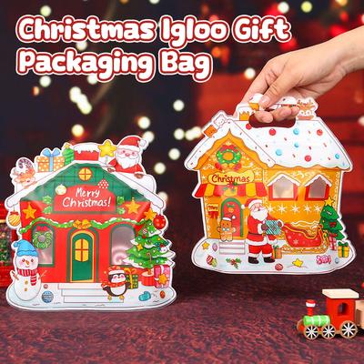 Saco de Embalagem para Presente de Natal Igloo Saco de Presente de Feriado Embalagem para Doces e Biscoitos de Véspera de Natal Saco de Presente Infantil de Mão