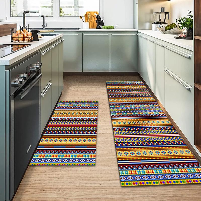 Bohemian Print Waterproof Kitchen Rug with Non-Slip, Thick Cushioned Design for Anti-Fatigue Comfort