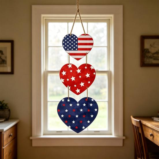 250th Anniversary Independence Day Door Sign 4th of July Wooden Hanging Heart Sign Patriotic Rustic American Plaque for Memorial