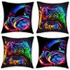 Set da 4, Federe per Cuscini a Tema Gaming con Disegni di Controller di Gioco e Cuffie, Eleganti e alla Moda, Disponibili in Diverse Misure, Tra Cui
