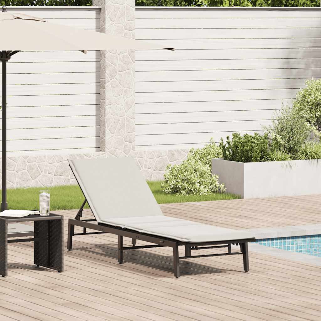 Black Sun Lounger with Cushion Poly Rattan