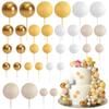 32PCS Boho Gold White Khaki Foam Balls for Cake Decorating DIY Wedding Birthday Party Cupcake Toppers Bridal Shower Decor