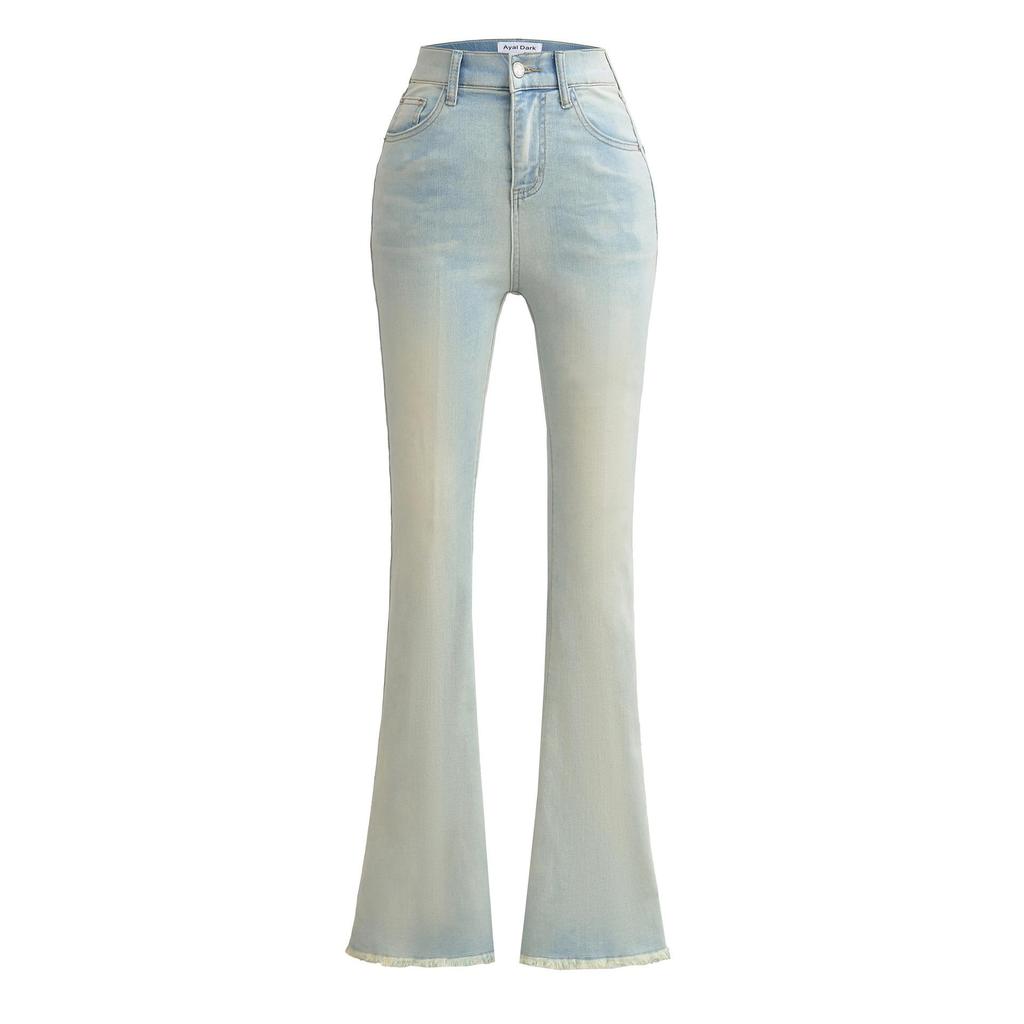 Women's Spicy Girl High-Waisted Slimming Flare Jeans - Stretchy, Hip-Lifting, Raw Hem, Fashionable Autumn Pants