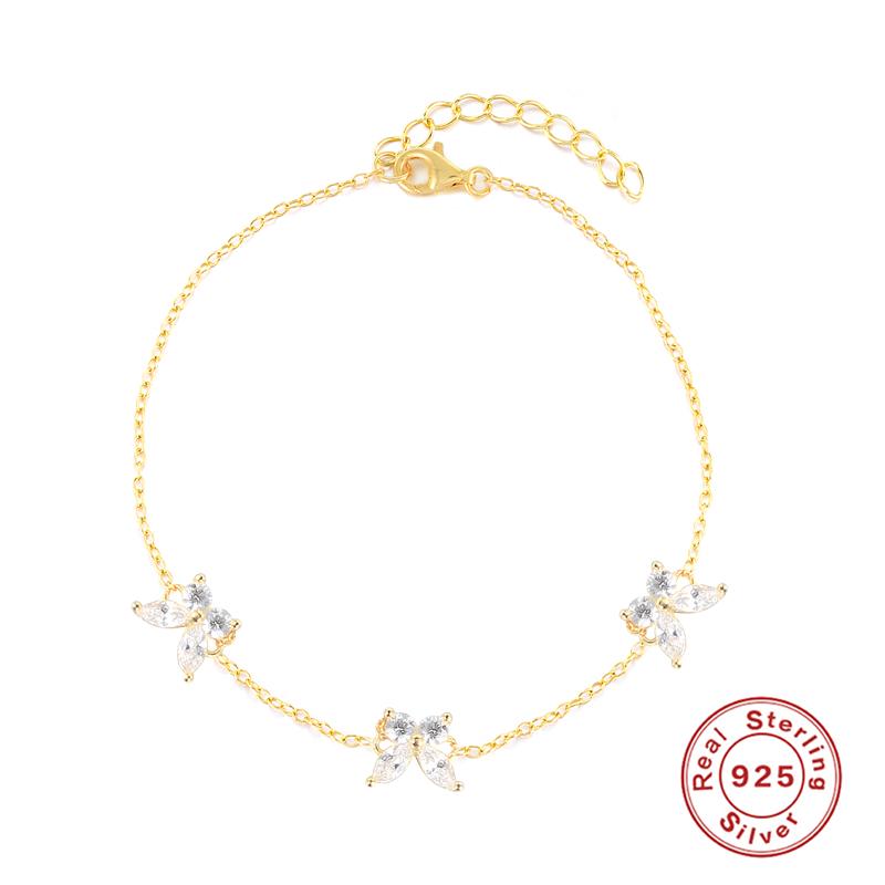 

Canner 925 стерлингового серебра Браслеты животных для женщин Девушки INS Позолоченный цветок / бабочка Цирконы Ювелирные изделия