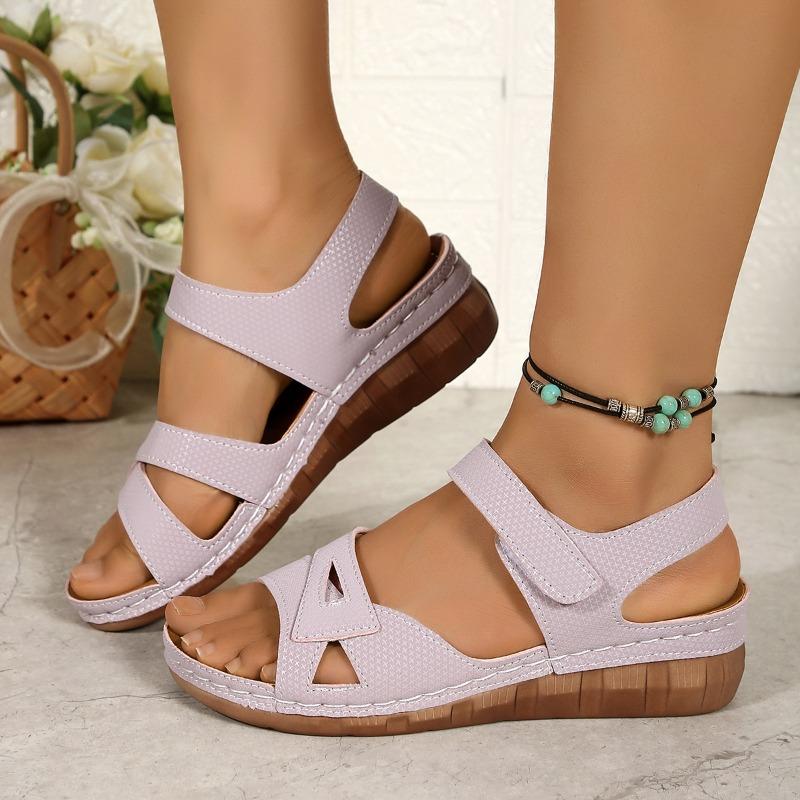 New Plus Size Casual Peep Toe Sandals Gladiator Style Wedge Platform Sandals with Velcro for Outdoor Wear