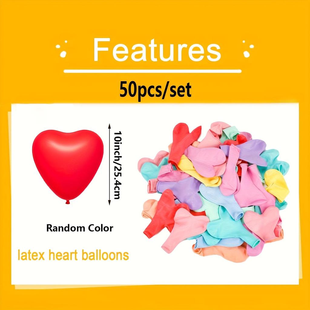 50pcs of 25.4 Cm Macaron Heart Balloons, Colorful Designs for Weddings, Birthdays, New Year, Valentine'S Day, And Festive Party Decorations