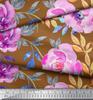 Soimoi Japan Crepe Satin Fabric Leaves & Peony Flower Print Fabric by the Metre 42 Inch