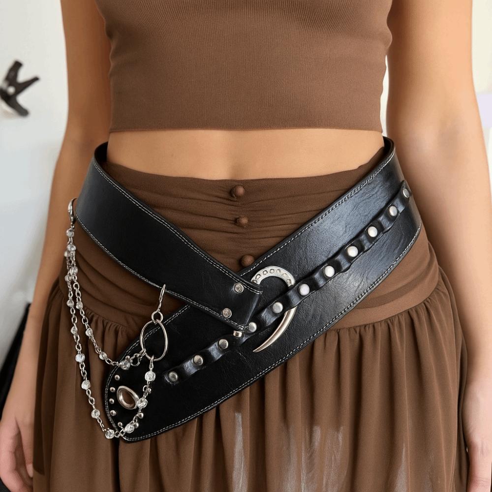 Vintage Rivet Leather Belt Heavy-Duty Dress Jeans Belt Trendy Women's Waist Belt  Female