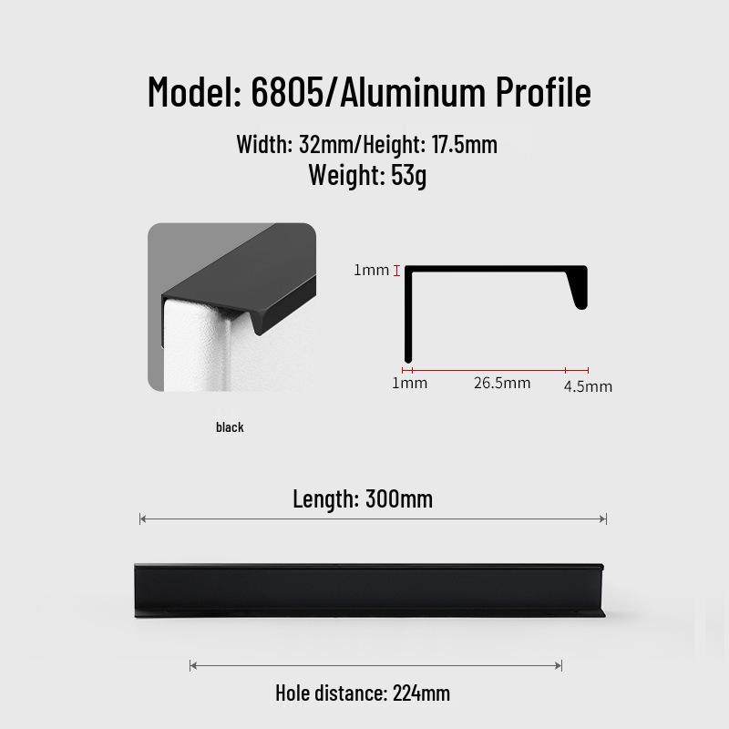 Modern Minimalist Black Invisible Handle for Cabinet Doors and Drawers
