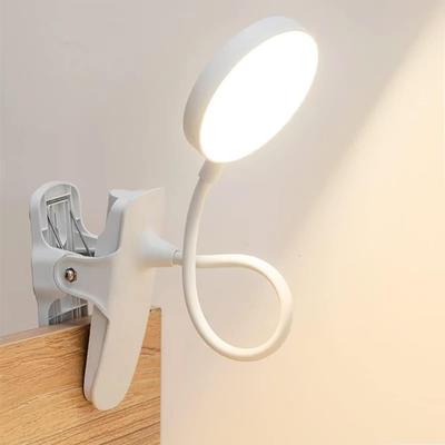 Dorm Room Essential Clip On Light Wall-Mounted, 3 Color Portable Desk Light Mini Clip Lamp, Battery Operation Small Desk Lamp with Clamp