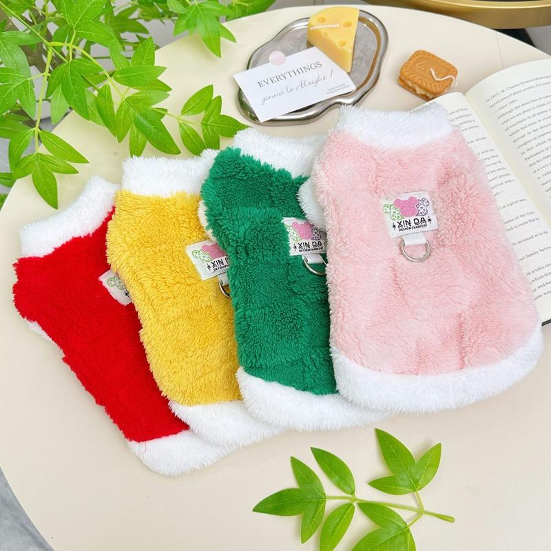 Winter New Fleece Warm Pet Dog and Cat Plush Clothes, Teddy Bichon Frise Checkered Vest