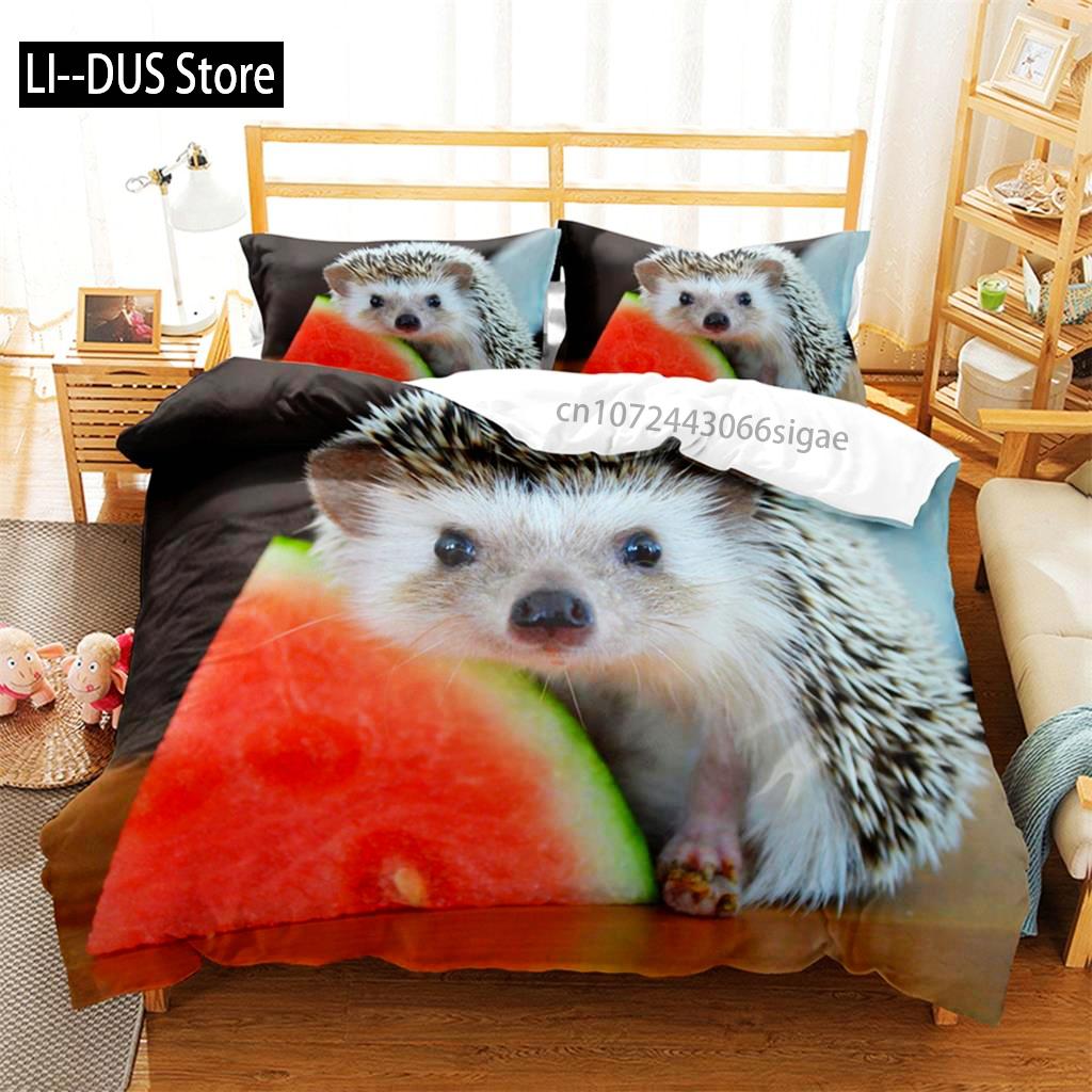 Hedgehog Duvet Cover Cute 3D Wildlife Animal Polyester Comforter Cover Bedding Set For Home Bedroom Decorations Women Children