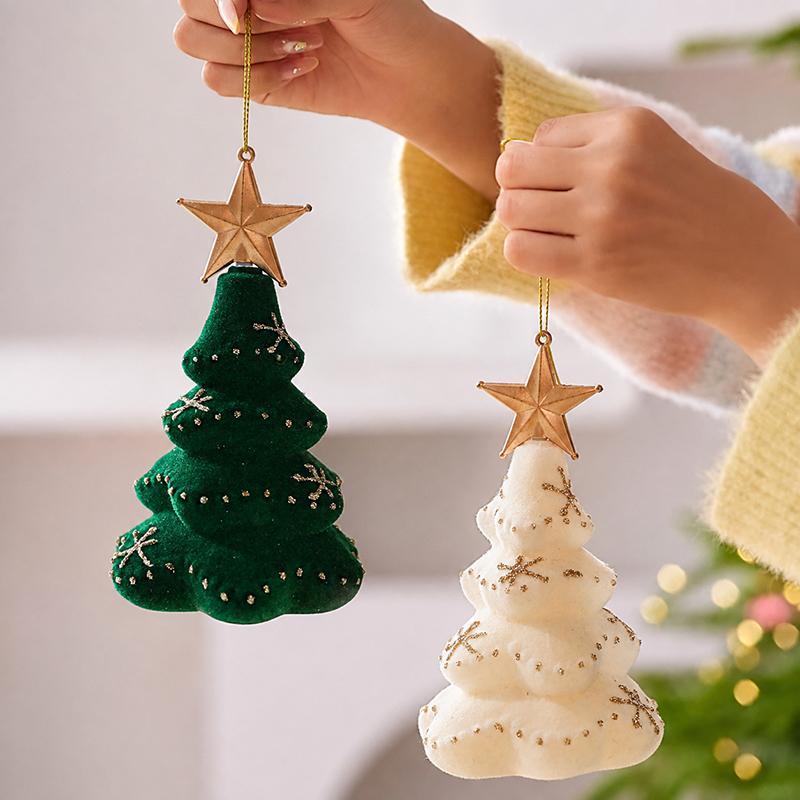 Christmas Tree Decoration Christmas Mini Tree Pendant New Year Flocking Hanging Ornament Navidad Xmas Home Decoration Gift
