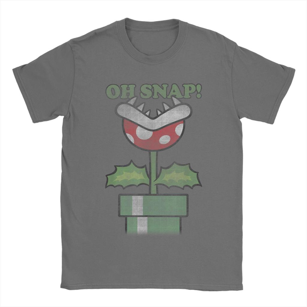 Super Marios Piranha Plant Oh Snap Vintage T Shirt Mens Cotton Humor TShirts Tee Shirt Short Sleeve Tops 4XL 5XL
