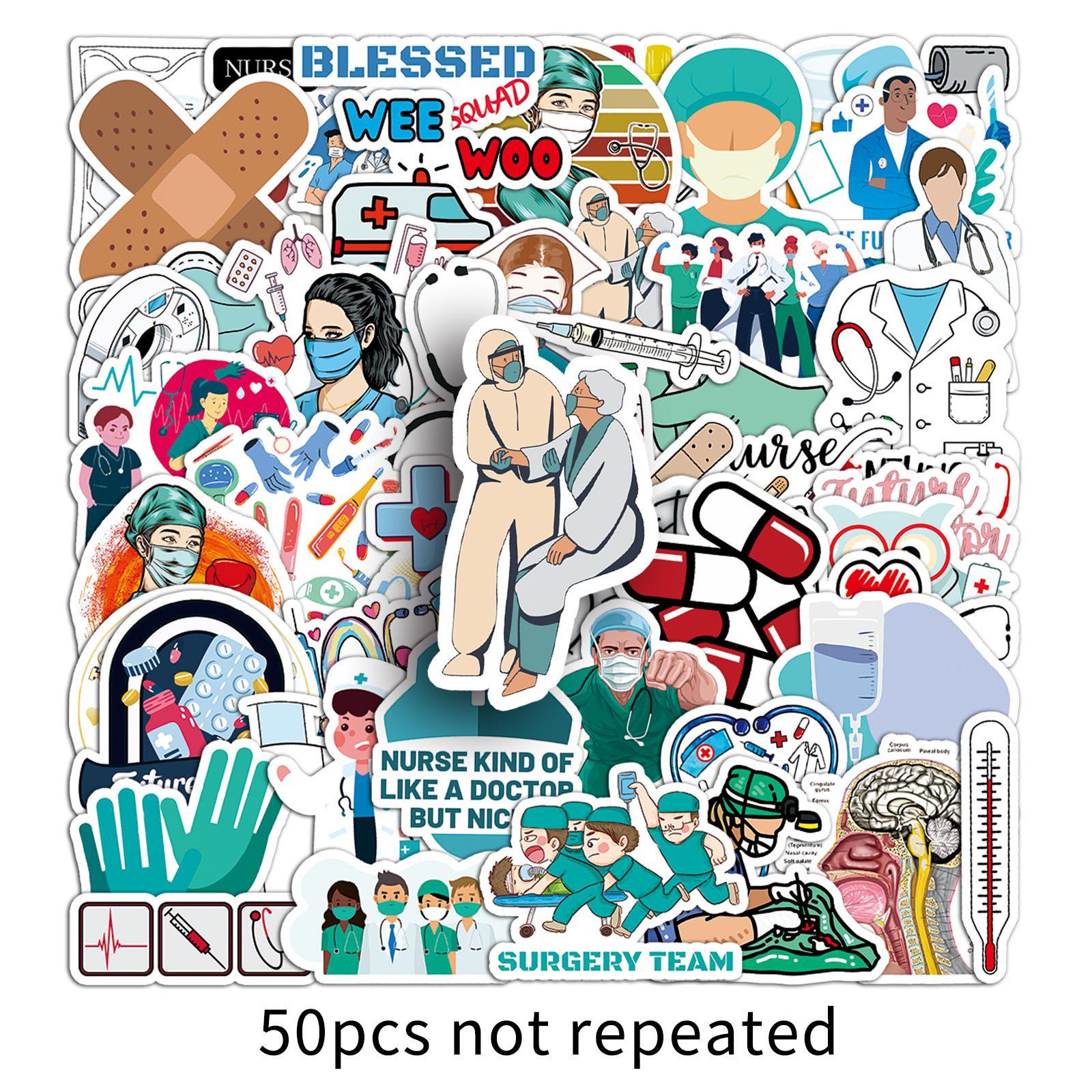 50 Doctor Profession Graffiti Stickers: Unique Cartoon Designs for Water Bottles, Phone Cases & Suitcases