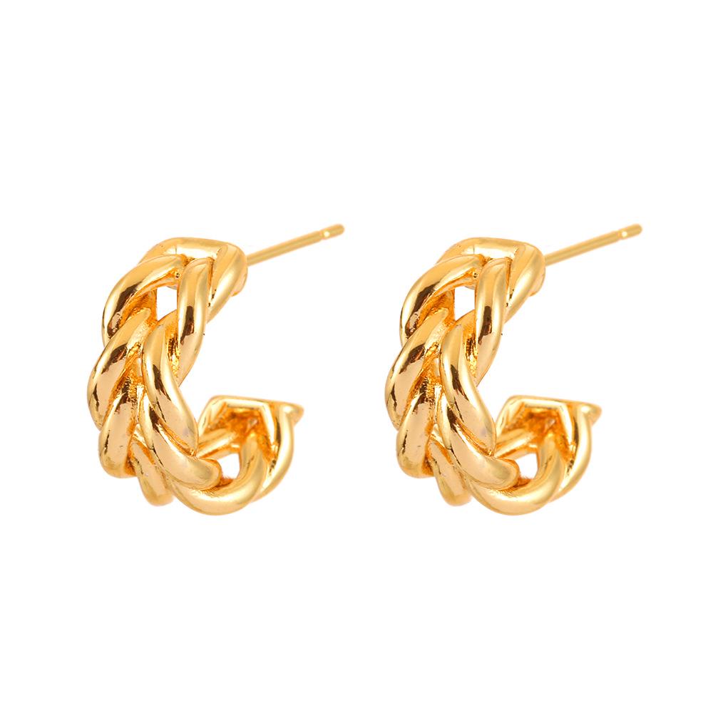 European & American Geometric Twisted Hemp Rope C-Shaped Earrings - High-End Fashion Jewelry for Women