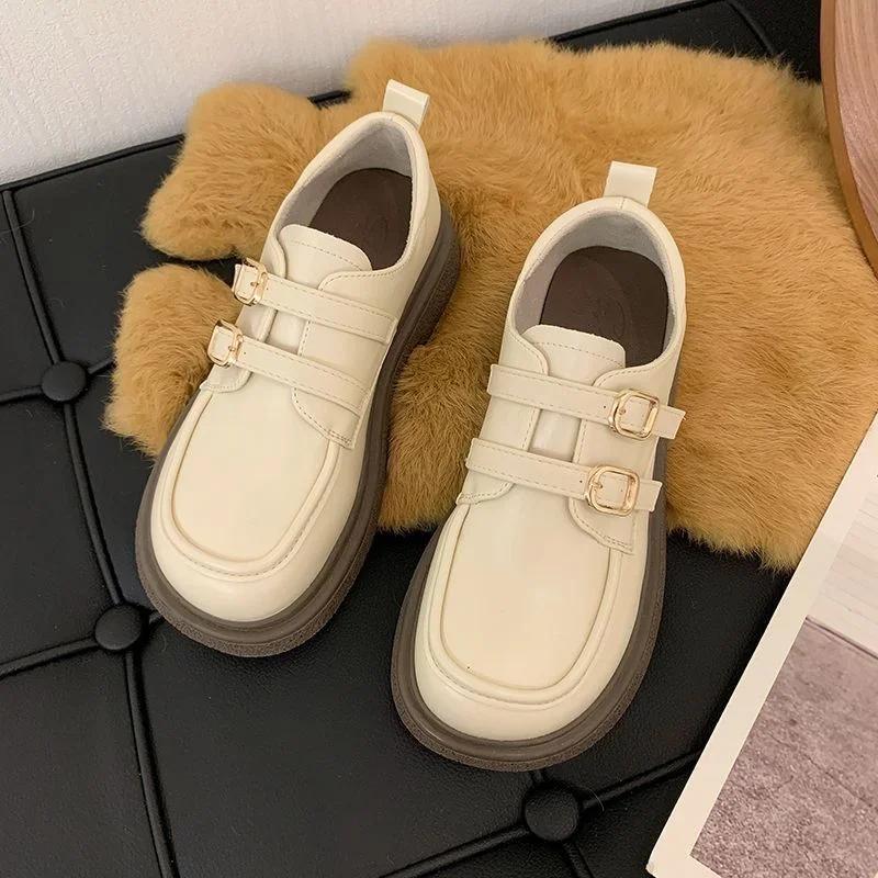 Comemore 1950s French Style Small Leather Shoes Women English Style Retro One-band Marilyn Shoes Spring Soft-soled Loafers