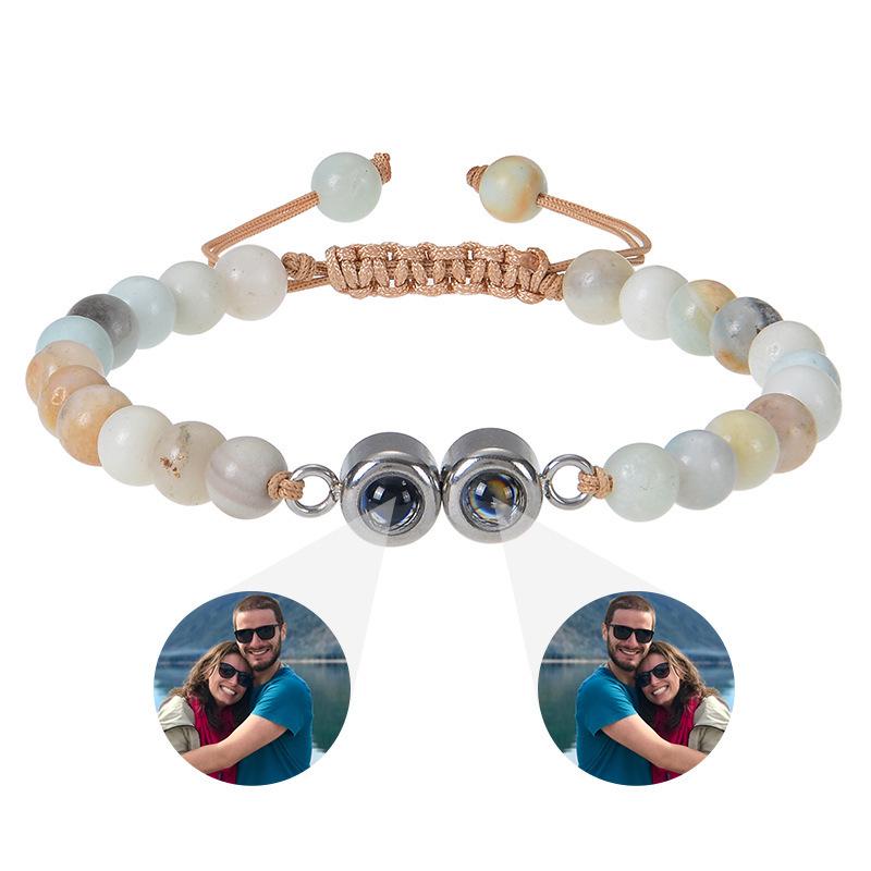 Naturstein Projektionsarmband: 100 Sprachen Benutzerdefinierter Weißer Türkis Mattierter Stein Paarschmuck