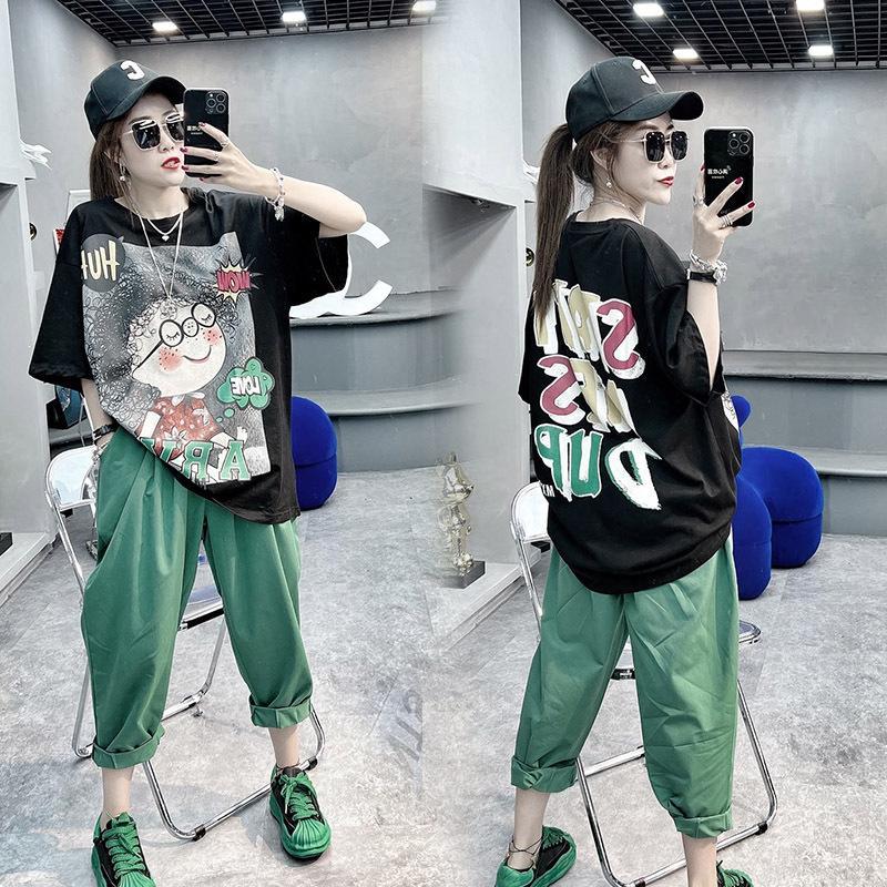 Plus Size Summer Women's T-shirt Cartoon Girl Pattern Printed Short Sleeve Tops