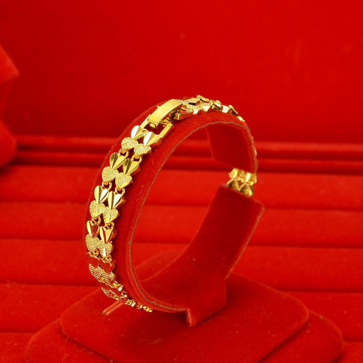 Роскошный 24K 9999 Чистое Золото Натуральный Простой Этнический Автомобиль Цветок Сердцевидный Ретро Женский Браслет золотой