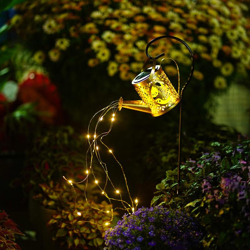 JYL TS/004,Solar Decorative Garden Ground Stake Light Iron Watering Can Lantern for Outdoor Landscape and Patio Ornament