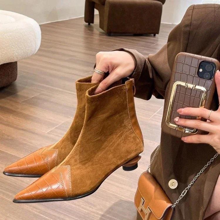 Ankle Boots for Women Suede Pointed Toe Snow Boots Women Shoes 2024 Trend Designer Pumps Goth Chelsea Botas Gladiator Zapatos
