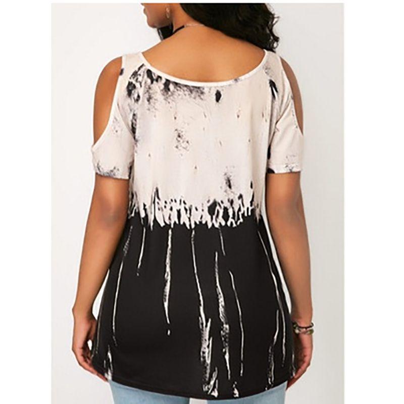 Plus Women Size Tshirt Cold Shoulder Tops Summer Blouse Casual Loose Shirts