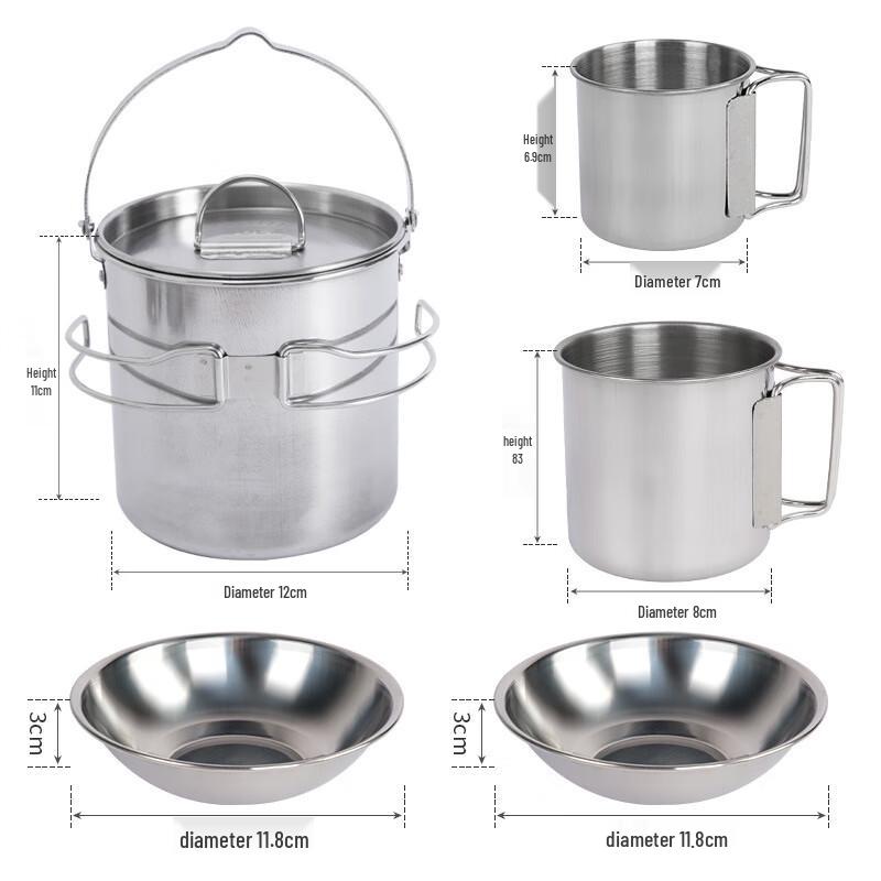 ZISIZ Outdoor Stainless Steel Kettle & Cookware Set