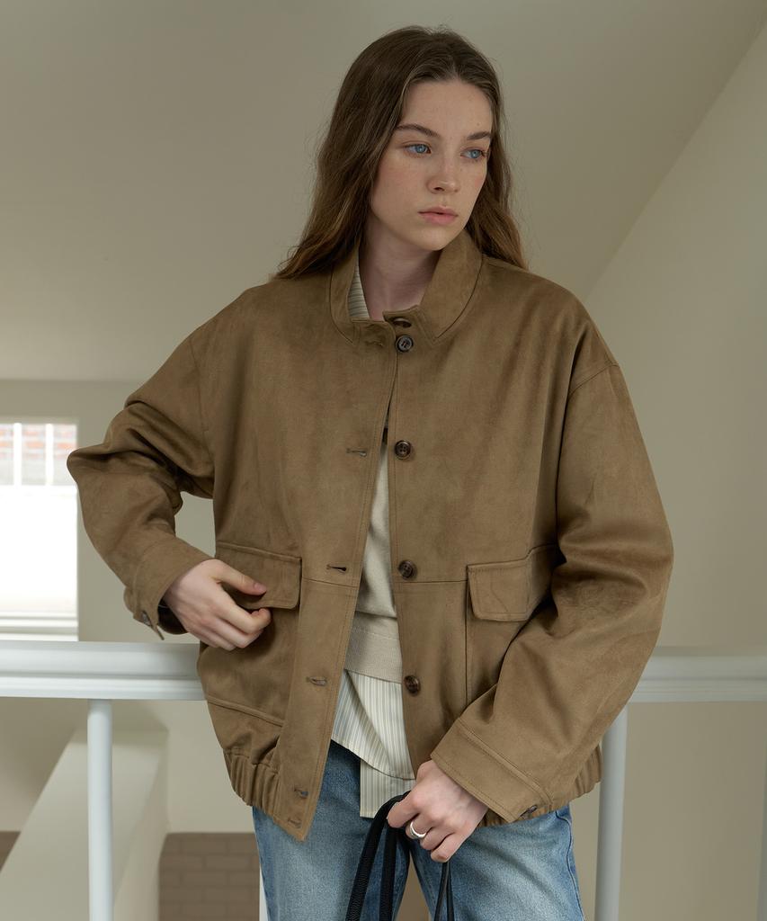 AMONG A Suede Bomber Jumper_Khaki Beige