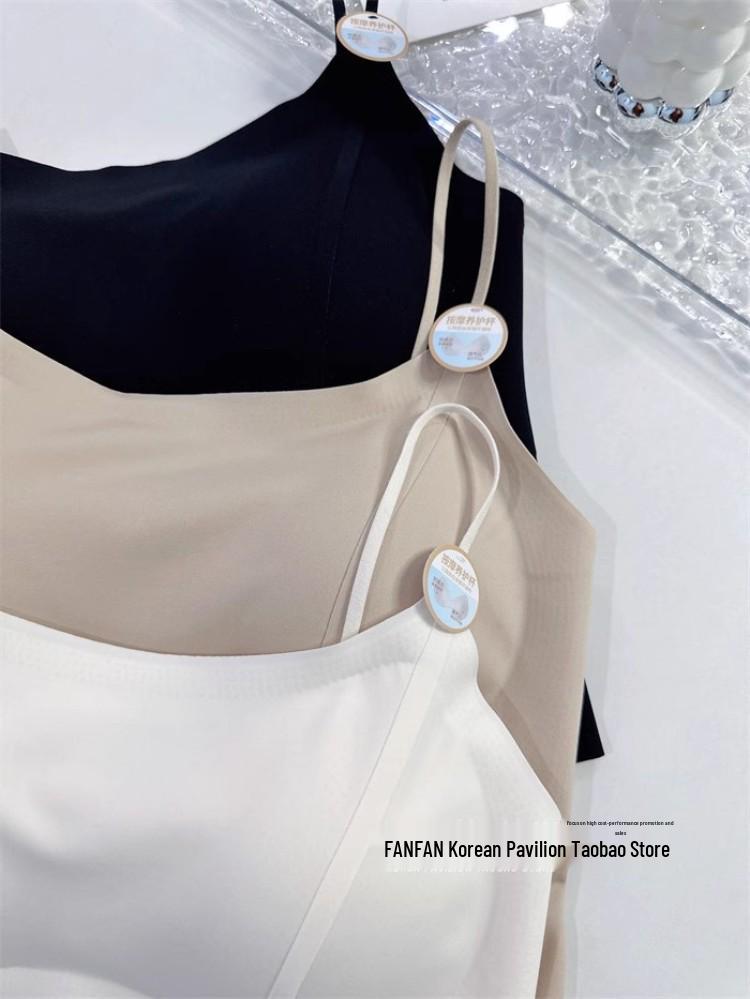 Women's Ice Silk Seamless Camisole Bra with Chest Pad and Back Support