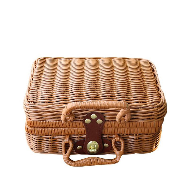 Vintage-Style Imitation Rattan Picnic Basket and Storage Box - Ideal for Photos, Bridesmaid or Groomsman Gifts