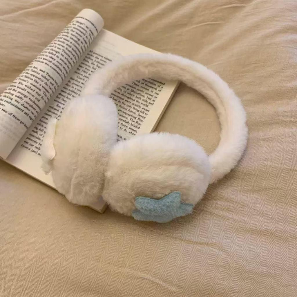 High-value blue and white star plush earmuffs: warm winter cycling ear protection for students against cold.