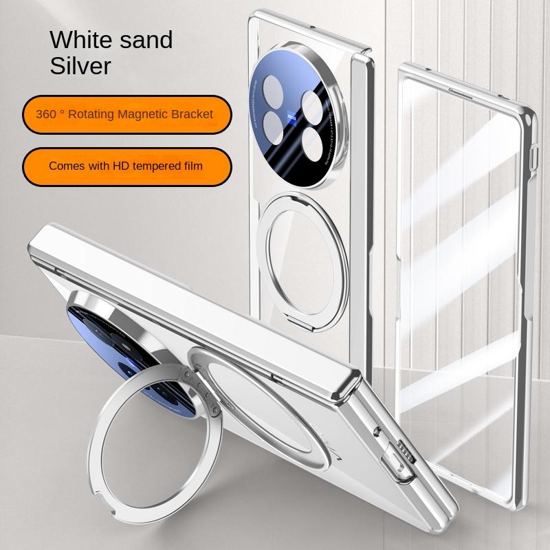 For VIVO X Fold 5 360° Swivel Alloy Bracket Magnetic & Bracket & Ring 3-in-1 Tempered Glass Film Anti-Drop Phone Case