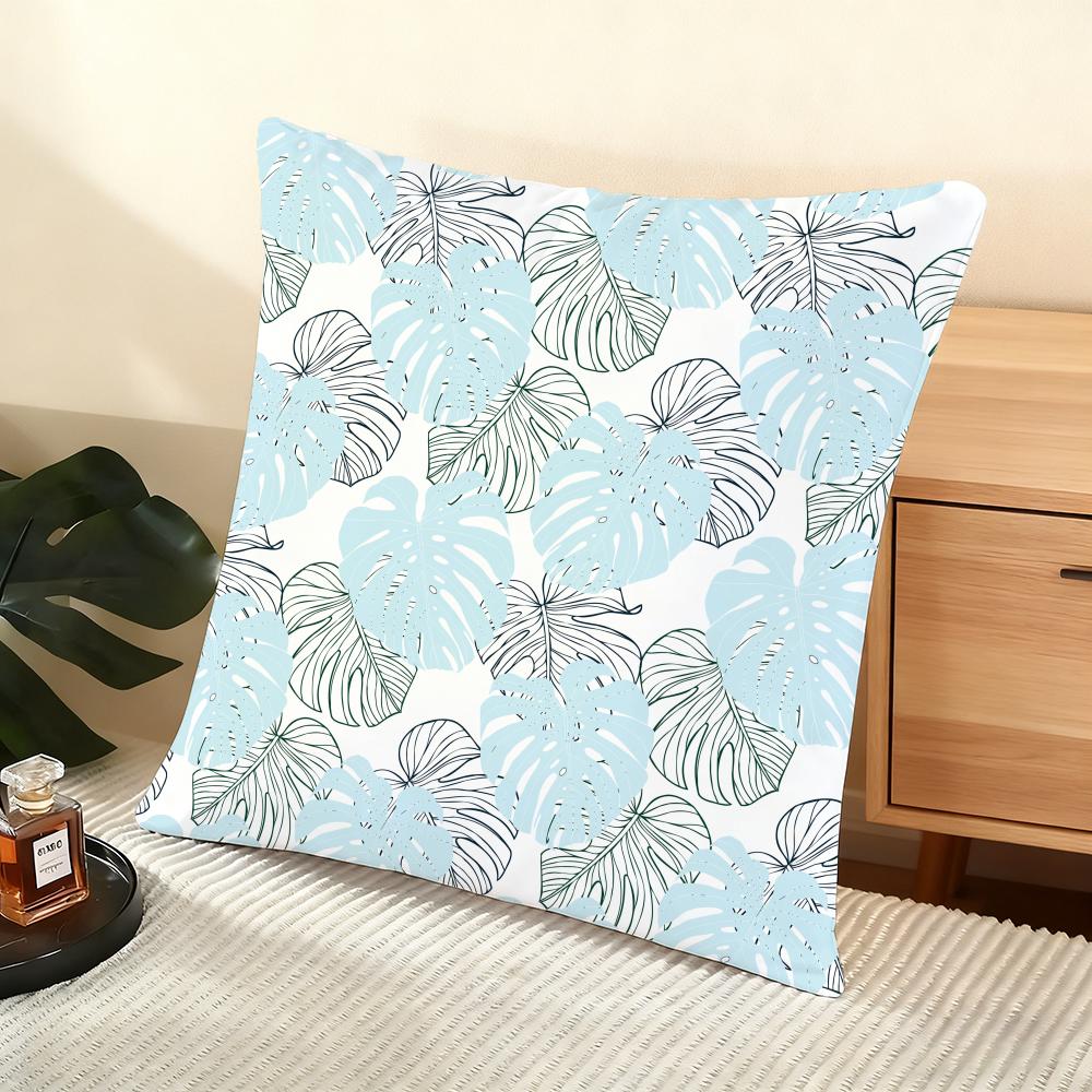 Tropical Palm Leaves Cushion Cover Soft Short Plush Pillow Cover Smooth Cozy Texture Aesthetic Cushion Case Home Decor