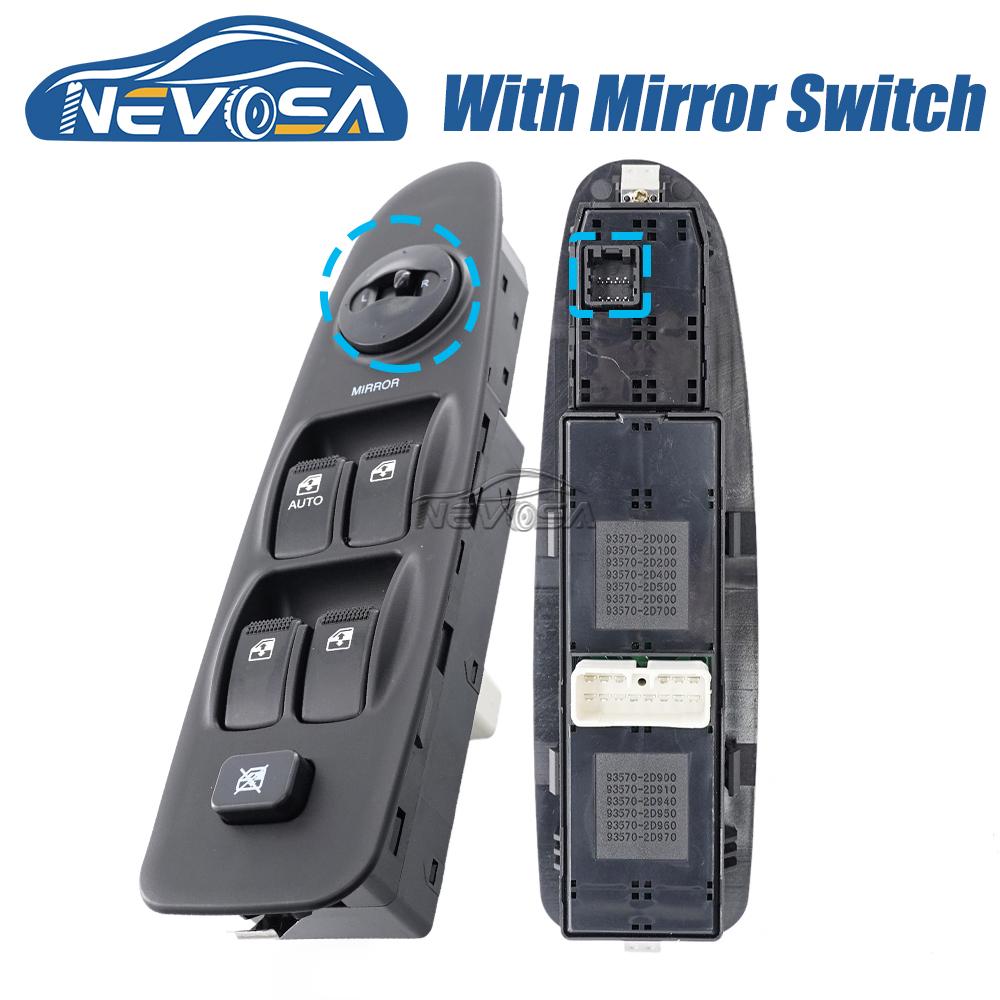 NEVOSA 93570-2D100CA 93570-2D100 Front Left Power Window Control Switch Mirror Button For Hyundai Elantra 2.0L 2001 2002 2006 with mirror button