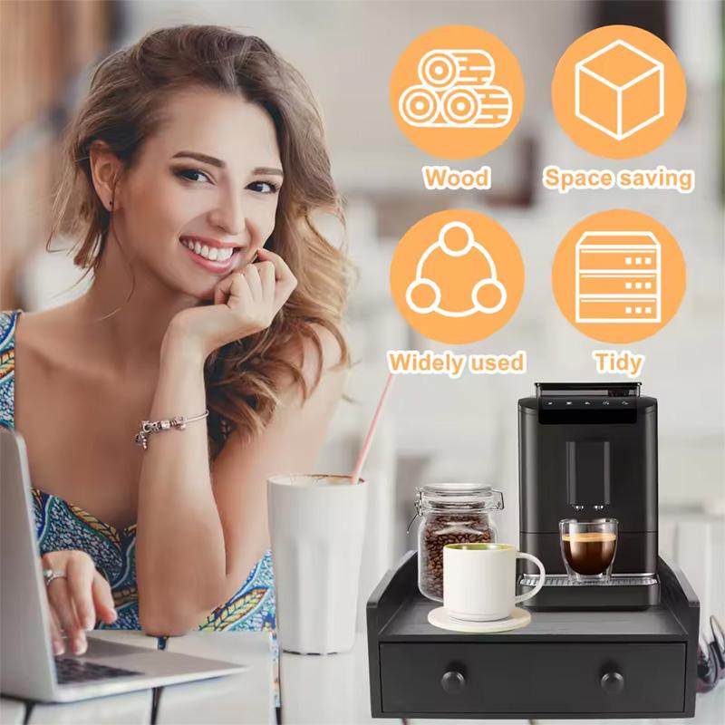 Coffee Machine Rack Organizer With Drawer Coffee Capsule Storage Rack Kitchen Organizer Countertop Spice Shelf Coffee Capsule Storage Box Wood