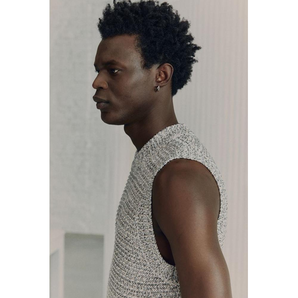 H M Sleeveless Knit Top Gray M Lange