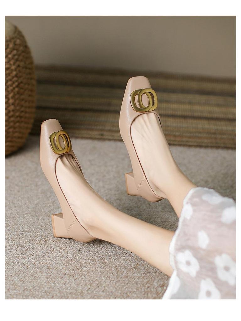 Scarpe in Pelle con Tacco Chunky e Punta Quadrata - Versatile Tacco Medio per Lavoro e Moda