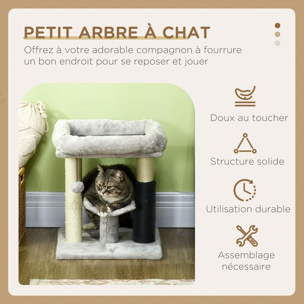 48cm Cat Tree with Scratching Posts, Bed, Perch, Self Groomer, Toy - Grey